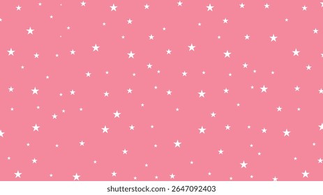 Seamless white star pattern on pink background. Cute and dreamy vector design perfect for nursery prints, kids' products, wallpapers, party decor, baby shower themes, and celestial illustrations.