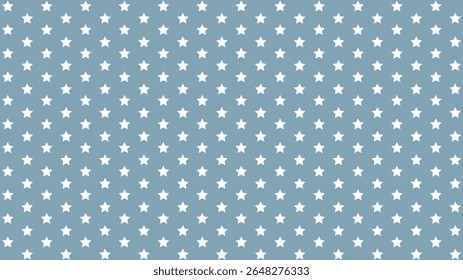 Seamless white star pattern on dusty blue background, cute baby boy design for nursery, wrapping paper, kids textile, pastel aesthetic, minimal starry sky vector