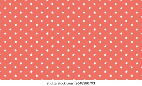 Patrón de estrella blanca sin costuras sobre fondo rojo coral, diseño de Vector lindo y minimalista para niños, guardería, baby shower, papel de regalo, textiles y proyectos de temática femenina.