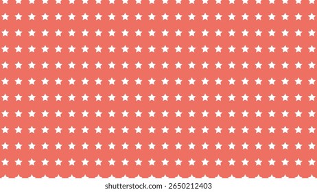 Padrão de estrela branca sem costura sobre fundo de coral. Design vetorial bonito para crianças, produtos para bebês, envoltório de presente, tecido, festa de aniversário, parede de berçário ou decoração de papelaria feminino.