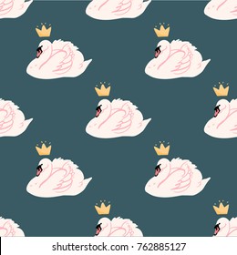 Seamless with white swan princess pattern vector illustration