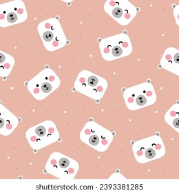 Nahtlose, weiße Teddybärmuster, rosafarbener Hintergrund, süße Tapete für Geschenkpapier, Textilien, bunter Vektorgrafik für Kinder, flach