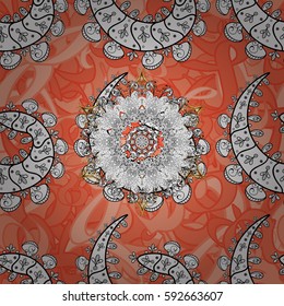 Seamless white texture curls. Oriental style arabesques. Brilliant lace, stylized flowers, paisley. Openwork delicate white pattern. Seamless pattern on background with white elements. Vector design.