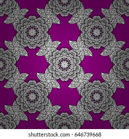 Seamless white textured curls. Magenta background with white elements. Oriental style arabesques. Vector white pattern. Vector illustration.