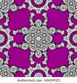 Seamless white textured curls. Vector white seamless pattern. Seamless pattern on magenta background. White elements in oriental style arabesques.