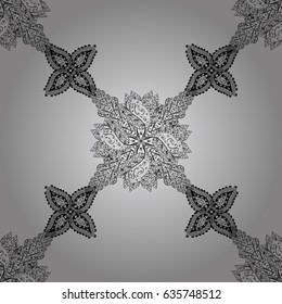 Seamless white textured curls. Vector white pattern. Vector illustration. Gray background with white elements. Oriental style arabesques.