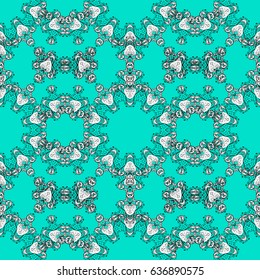 Seamless white textured curls. Vector illustration. Vector white pattern. Oriental style arabesques. Blue background with white elements.