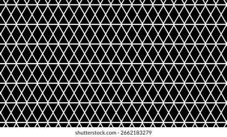 Seamless white triangle pattern on black background. Geometric linear design perfect for digital backgrounds, textiles, or modern abstract decor.