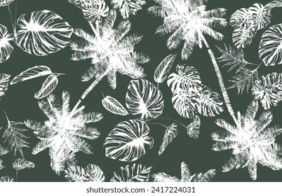 seamless white tropical leaf pattern for fashion textiles, plant vector illustration