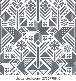 FONDO GEOMÉTRICO ABSTRACTAS DE VECTOR BLANCO SIN COSTURAS CON PÁJAROS Y FLORES DE PATCHWORK ESTILIZADO GRIS