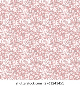 Seamless White Vintage Lace Pattern with Floral Motifs. Floral Lace Seamless Pattern. Vintage Style
