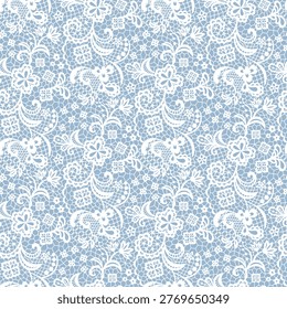 Seamless White Vintage Lace Pattern with Floral Motifs. Floral Lace Seamless Pattern. Vintage Style