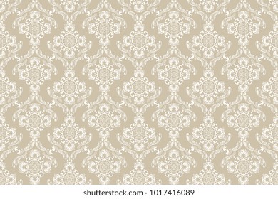 Seamless white wallpaper pattern. Floral ornament on background