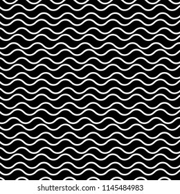 Seamless White Waves Two-Tone Black Background Vector Pattern