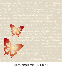 Seamless White Wordings with Butterflies Decoration (Vector)