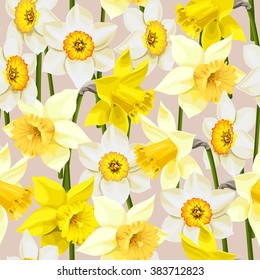 Seamless white and yellow daffodils