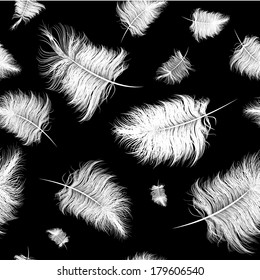 Seamless white-black pattern with feathers.