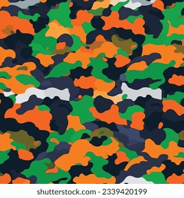 Seamless wide fashion orange black and green camouflage pattern.
