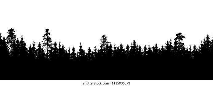 Silueta ancha de picos arbóreos y forestales, aislada en fondo blanco, vectorial