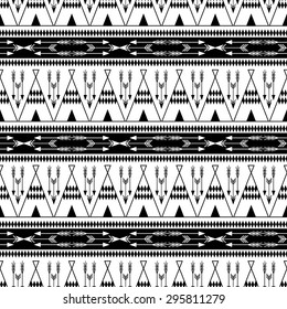 Seamless  wigwam illustration with arrows. Cute indian background pattern in vector. Striped tee pee monochrome native american summer tent pattern.