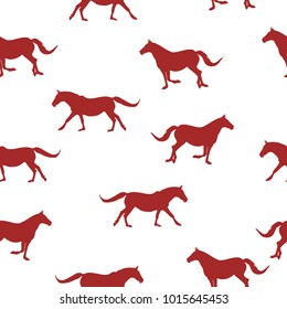 Seamless wild animals pattern brown silhouette horses running, isolated on white background, vector, eps 10