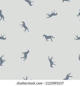 Seamless wild animals pattern small gray silhouette horses running, isolated on gray background, pastel colors, vector eps 10