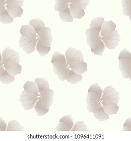 Seamless wild floral pattern with nasturtium. Silver hibiscus flowers on light background. Botanical Motifs scattered random. Texture for fashion print. Beautiful exotic plant. Vector illustration.
