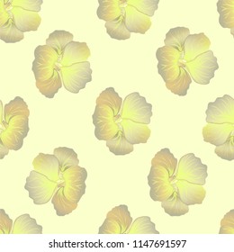 Seamless wild floral pattern with nasturtium. Hibiscus flowers background. Botanical Motifs scattered random. Texture for fashion print. Beautiful exotic plant. Vector illustration. Yellow colors.