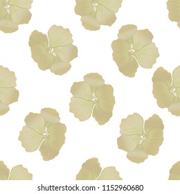 Seamless wild floral pattern with nasturtium. Hibiscus flowers on white background. Botanical Motifs scattered random. Texture for fashion print. Beautiful exotic plant. Vector illustration.