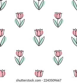 Patrón de doodle de flores silvestres sin foco. Patrón con plantas silvestres pastel sobre fondo blanco. Ideal para papelería, envoltura de regalo, decoración de bodas, Afiche, invitaciones