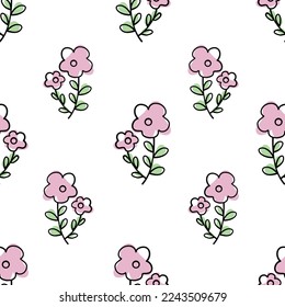 Seamless Wild flower doodle pattern. Pattern with pastel wild plants on white background. Great for stationery, gift wrap, wedding decor, Poster, invitations