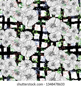 seamless wild flower poppies. Botanical herb fabric surface pattern design