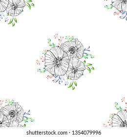 seamless wild flower poppies. Botanical herb fabric surface pattern design