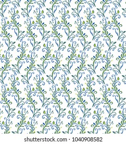 Seamless Wild Grass pattern. Painted herbal shoots isolated on white background.