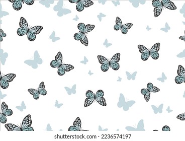 seamless wild leopard blue butterfly hand drawn design