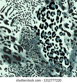 Seamless wild safari skin pattern. Mix of Tiger skin, jaguar skin. Vector leopard print. 