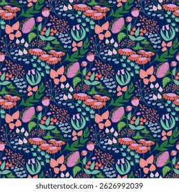 Seamless Wildflower Floral Pattern – Vibrant Botanical Design on Dark Background
Ideal for fabric prints, wallpapers, gift wrapping, stationery, and surface design. The colorful, artistic aesthetic