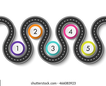 Seamless Winding Road isolated on a white background. Business and Journey Infographic Design Template with place for your data. Winding road timeline. Vector EPS 10