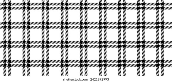 Seamless windowpane pattern. Checkered plaid repeating background. Tattersall tartan texture print for textile, fabric. Repeated black and white check wallpaper. Vector backdrop