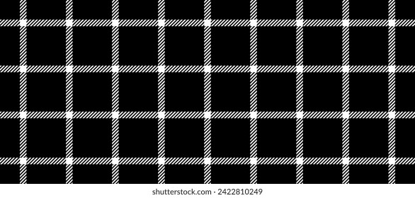 Seamless windowpane pattern. Checkered plaid repeating background. Tattersall tartan texture print for textile, fabric. Repeated black and white gingham check wallpaper. Vector backdrop