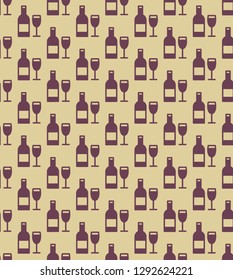Seamless wine bottles and glasses pattern. Vector background.