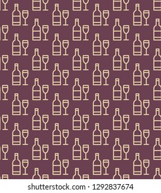 Seamless wine bottles and glasses pattern. Vector background.