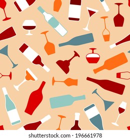 Seamless wine pattern bottles and glasses