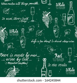 Seamless wine pattern on chalk board vector illustration