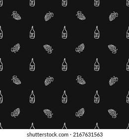 seamless wine pattern. vector doodle illustration with wine and grape. pattern with wine