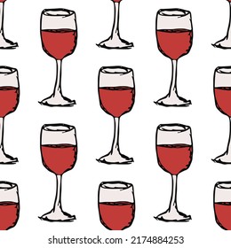 seamless wine pattern. vector doodle illustration with wine icon. pattern with wine