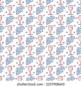 seamless wine pattern. vector doodle illustration with wine and grape. pattern with wine
