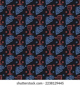 seamless wine pattern. vector doodle illustration with wine and grape. pattern with wine