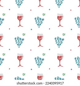 seamless wine pattern. vector doodle illustration with wine and grape. pattern with wine