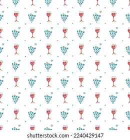 seamless wine pattern. vector doodle illustration with wine and grape. pattern with wine